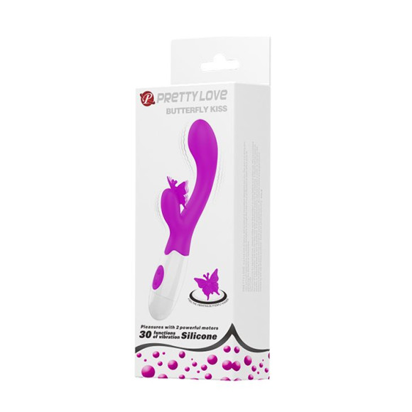 Лиловый вибратор с клиторальным стимулятором-бабочкой Butterfly Kiss - 19,9 см. Лиловый вибратор с клиторальным стимулятором-бабочкой Butterfly Kiss - 19,9 см.