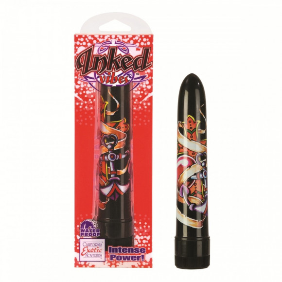 Чёрный вибратор с принтом Inked Vibes - 16,5 см. Чёрный вибратор с принтом Inked Vibes - 16,5 см.