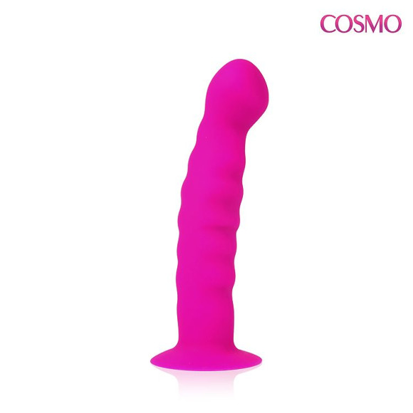 Розовый фаллоимитатор с ребристой поверхностью Cosmo - 14 см. Розовый фаллоимитатор с ребристой поверхностью Cosmo - 14 см.