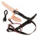 Телесный двойной вибрострапон с вибрацией Vibrating Double Strap-On - 15 см.