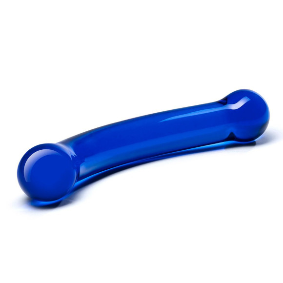 Синий изогнутый фаллоимитатор Curved G-Spot Glass Dildo - 16 см.
