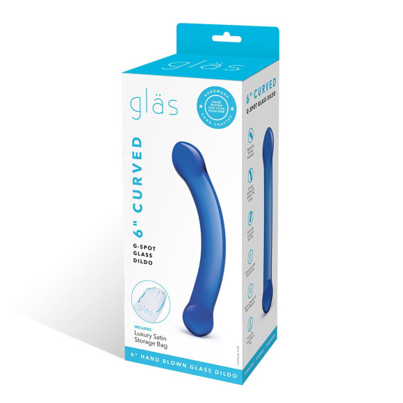 Синий изогнутый фаллоимитатор Curved G-Spot Glass Dildo - 16 см.