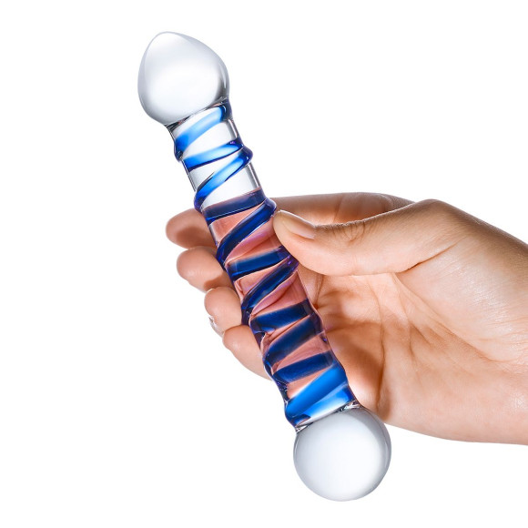 Прозрачный фаллос с голубой спиралью Spiral Dildo - 17 см.