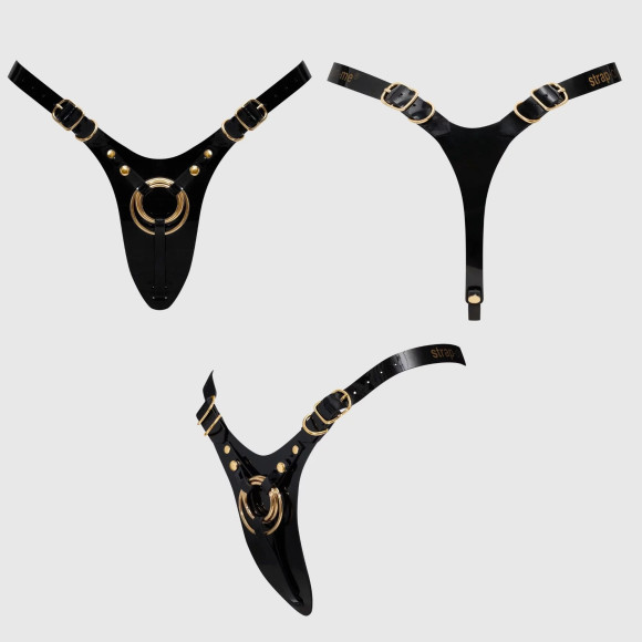 Черный пояс для фиксации насадок Strap-On-Me Leatherette Harness Fabulous