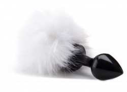 Чёрная анальная пробка Beginner Bunny Tail Buttplug с заячьим хвостиком