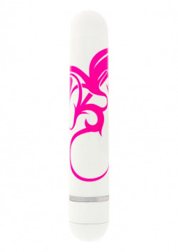 Белый вибратор с тату-принтом Lovers Ink Tattoo Small - 14,5 см.